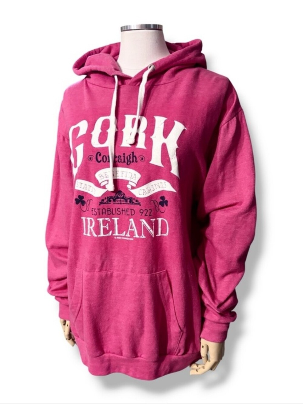 IRISH CONNEXXION Pink Grindle Hoodie “Cork Established 922 Ireland” Size Large